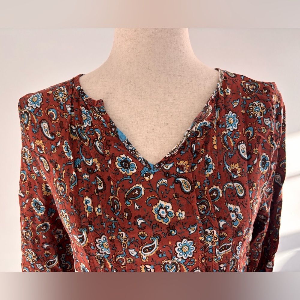 Emery Rose Medium Bohemian Midi Dress Rust and Teal Floral - Picture 4 of 6